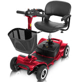 4 Wheel Battery Powered Mobility Scooter - Electric Transport Chair- Compact Heavy Duty Mobile for Travel, Adults, Elderly with Basket and Charger Included, Red