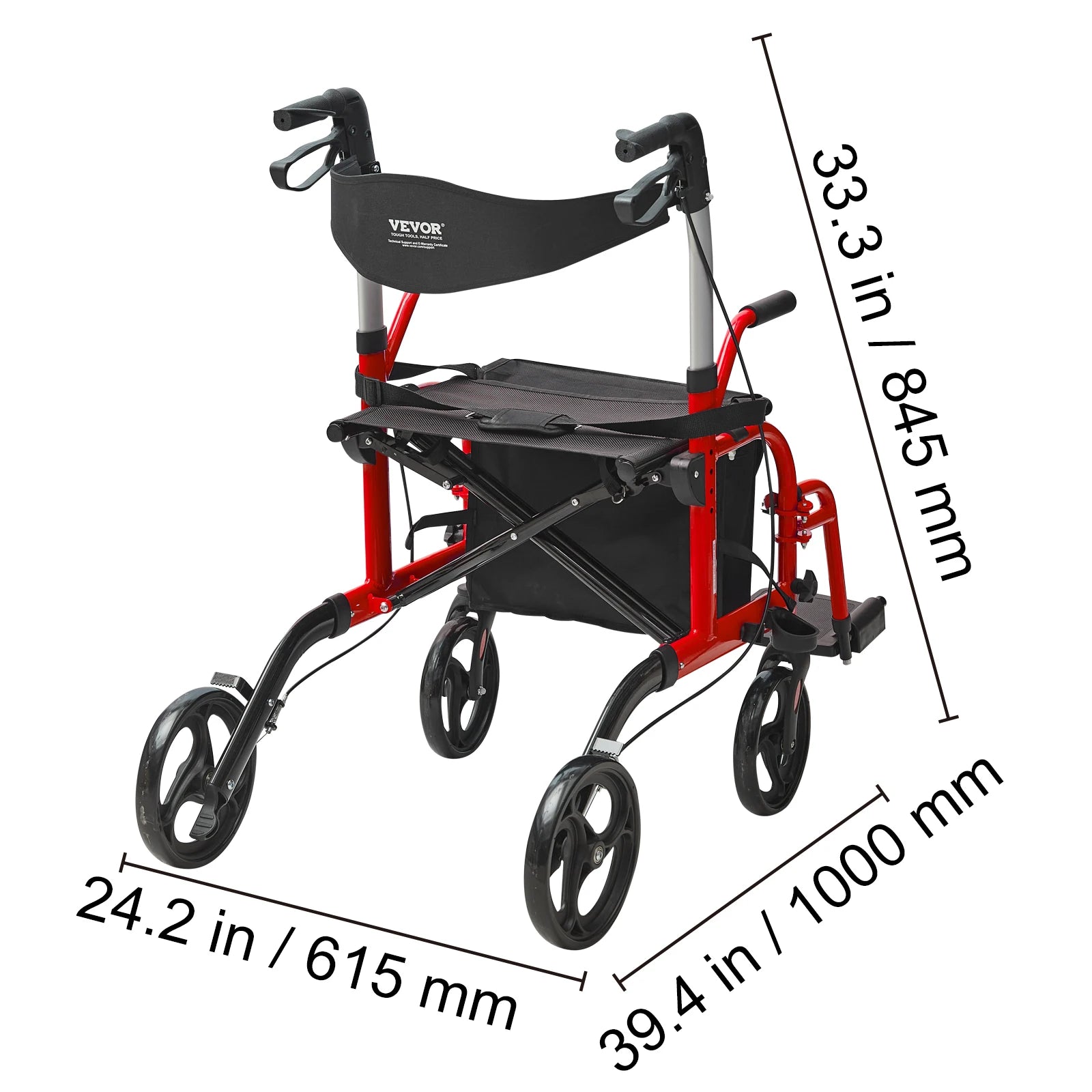 Succebuy 2 in 1 Rollator Walker & Transport Chair for Seniors Folding Rolling Walker Wheelchair Combo & Aluminum Mobility Walker