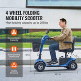 Heavy-Duty 4 Wheel Mobility Scooter for Seniors 12 Mile Long Range 265LBS