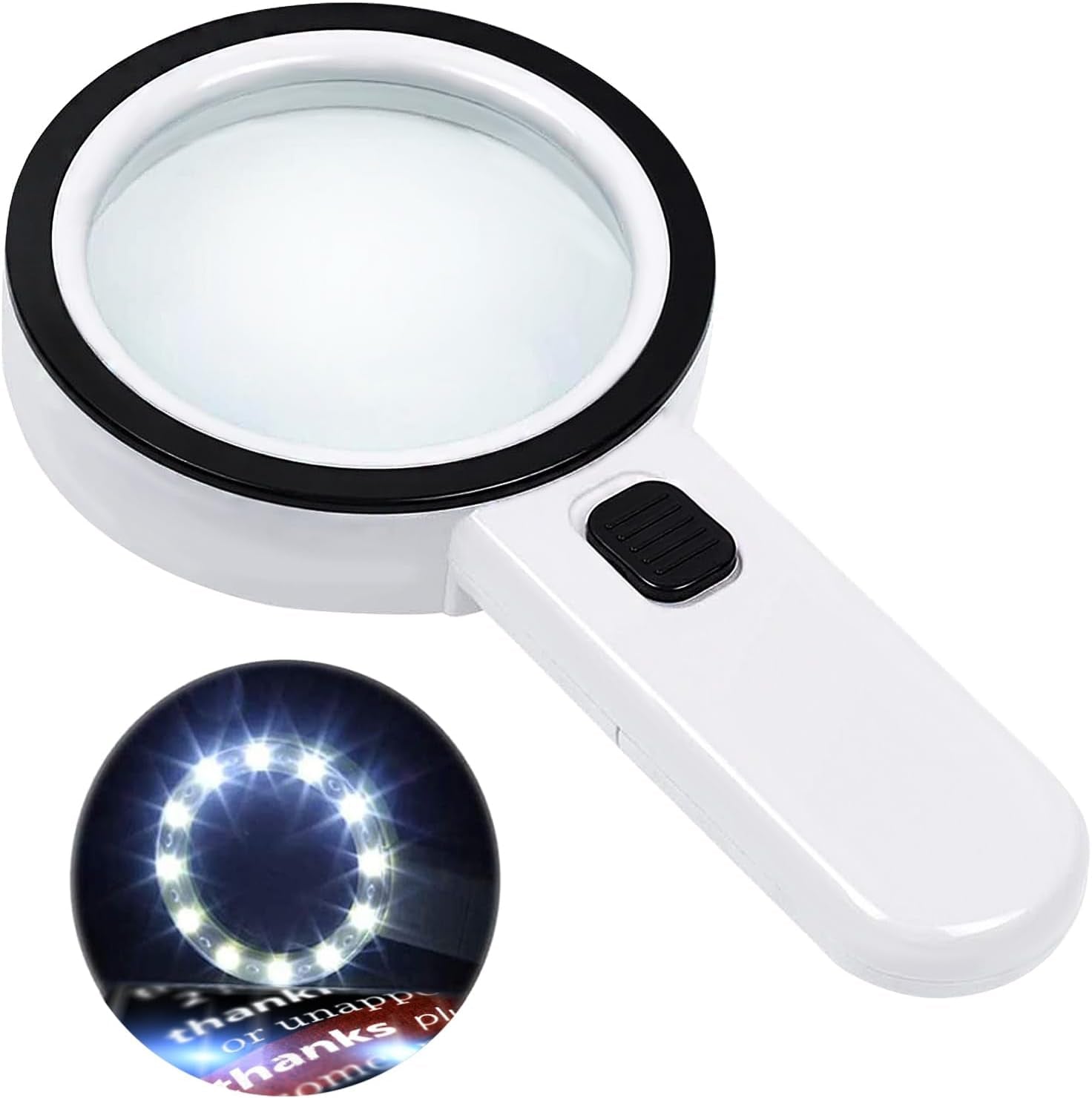 Magnifying Glass with 12 LED Lights, 30X Double Glass Lens Handheld Illuminated