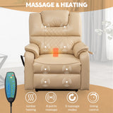 Oversized Power Lift Recliner Chair for Elderly, Large Lay Flat Dual Motor Single Sofa with Heat and Massage, PU Leather Recliner Chair for Living Room, 400LBS Weight Capacity, Beige Yellow
