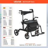 Succebuy 2 in 1 Rollator Walker & Transport Chair for Seniors Folding Rolling Walker Wheelchair Combo & Aluminum Mobility Walker