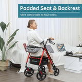 Rollator Walker with Seat, 10" Wheels, Adjustable Handles, Mobility Walker for Seniors Adult, Red