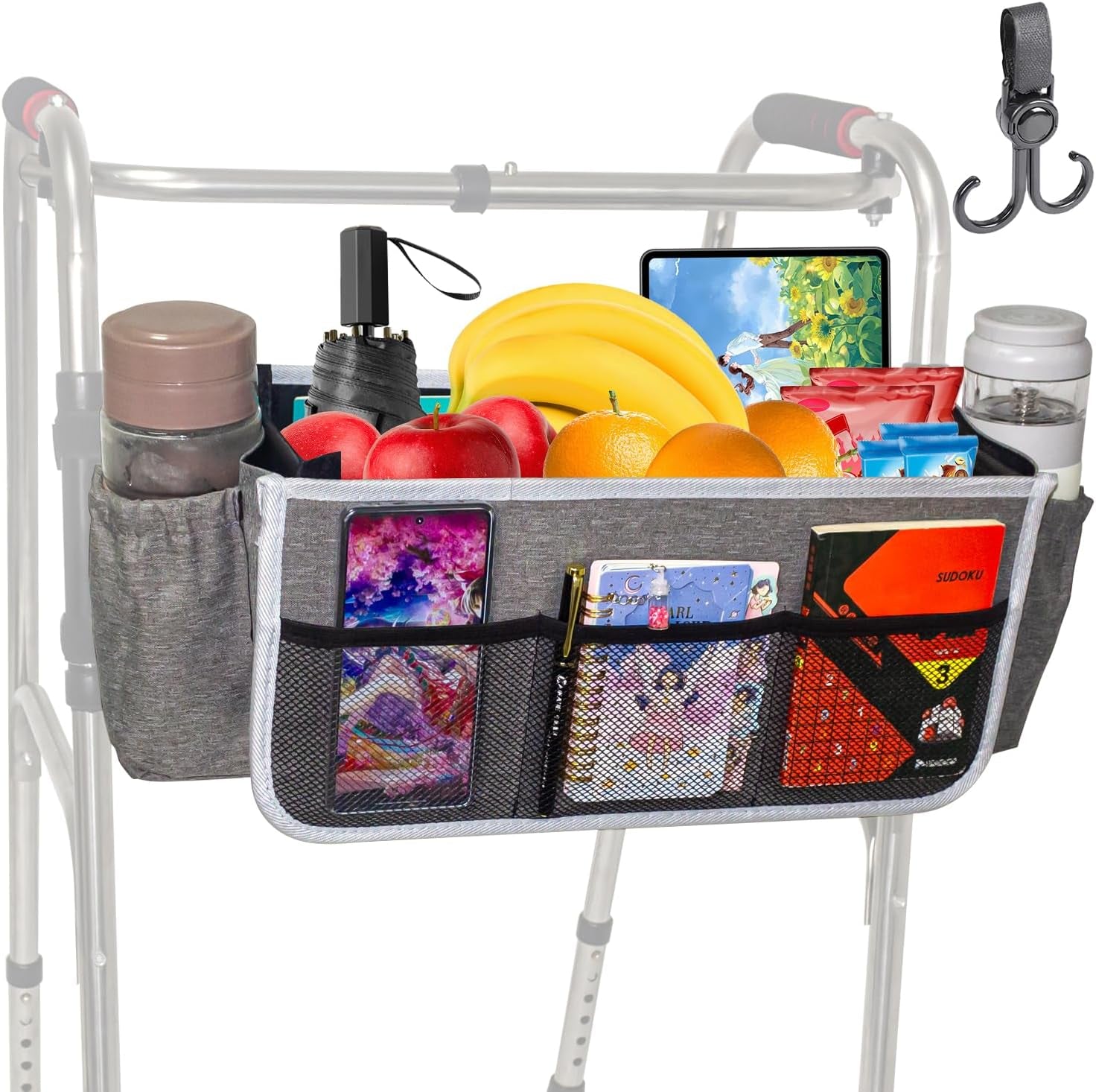 Upgrade Walker Basket Walker Bag for Folding Walker with 2 Cup Holder,Bag for Wa