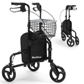 3-Wheel Rolling Walker for Seniors Foldable Rollator Walker with Basket & Tray, 300Lbs Weight Capacity, Height Adjustable, Black