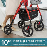 Rollator Walker with Seat, 10" Wheels, Adjustable Handles, Mobility Walker for Seniors Adult, Red