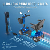 Heavy-Duty 4 Wheel Mobility Scooter for Seniors 12 Mile Long Range 265LBS