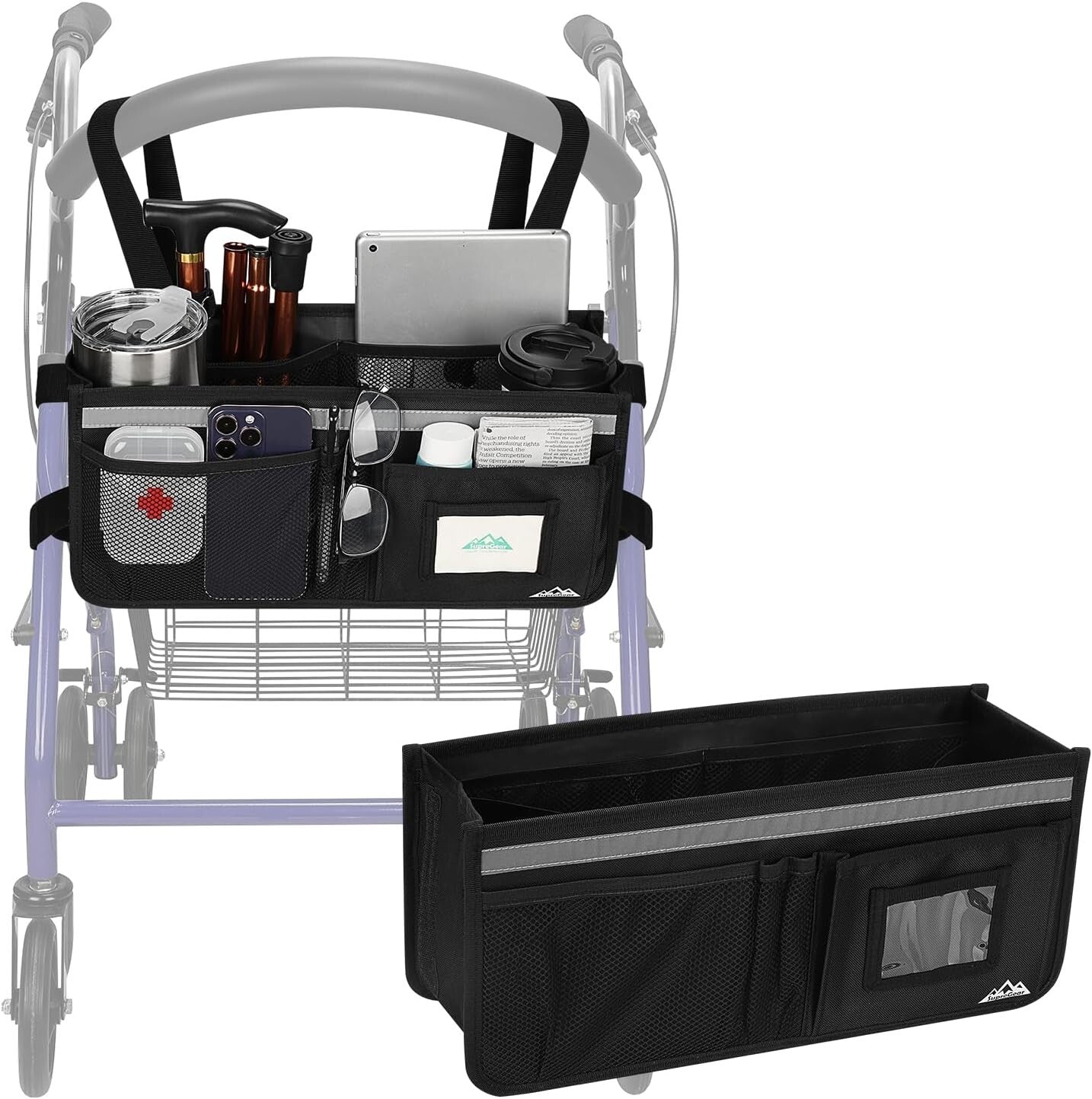 Rollator Basket Large Capacity Walker Accessories Organizer Bag with Multiple