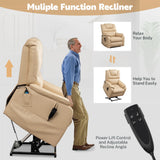 Oversized Power Lift Recliner Chair for Elderly, Large Lay Flat Dual Motor Single Sofa with Heat and Massage, PU Leather Recliner Chair for Living Room, 400LBS Weight Capacity, Beige Yellow