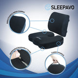 Memory Foam Seat Cushion for Office Chair-Orthopedic Back and Butt Pillow for Sciatica Tailbone Coccyx Hip Pain Relief for Sitting, Gaming, Desk, Car, Airplane-Padded Lumbar Support Pillow