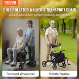 Succebuy 2 in 1 Rollator Walker & Transport Chair for Seniors Folding Rolling Walker Wheelchair Combo & Aluminum Mobility Walker