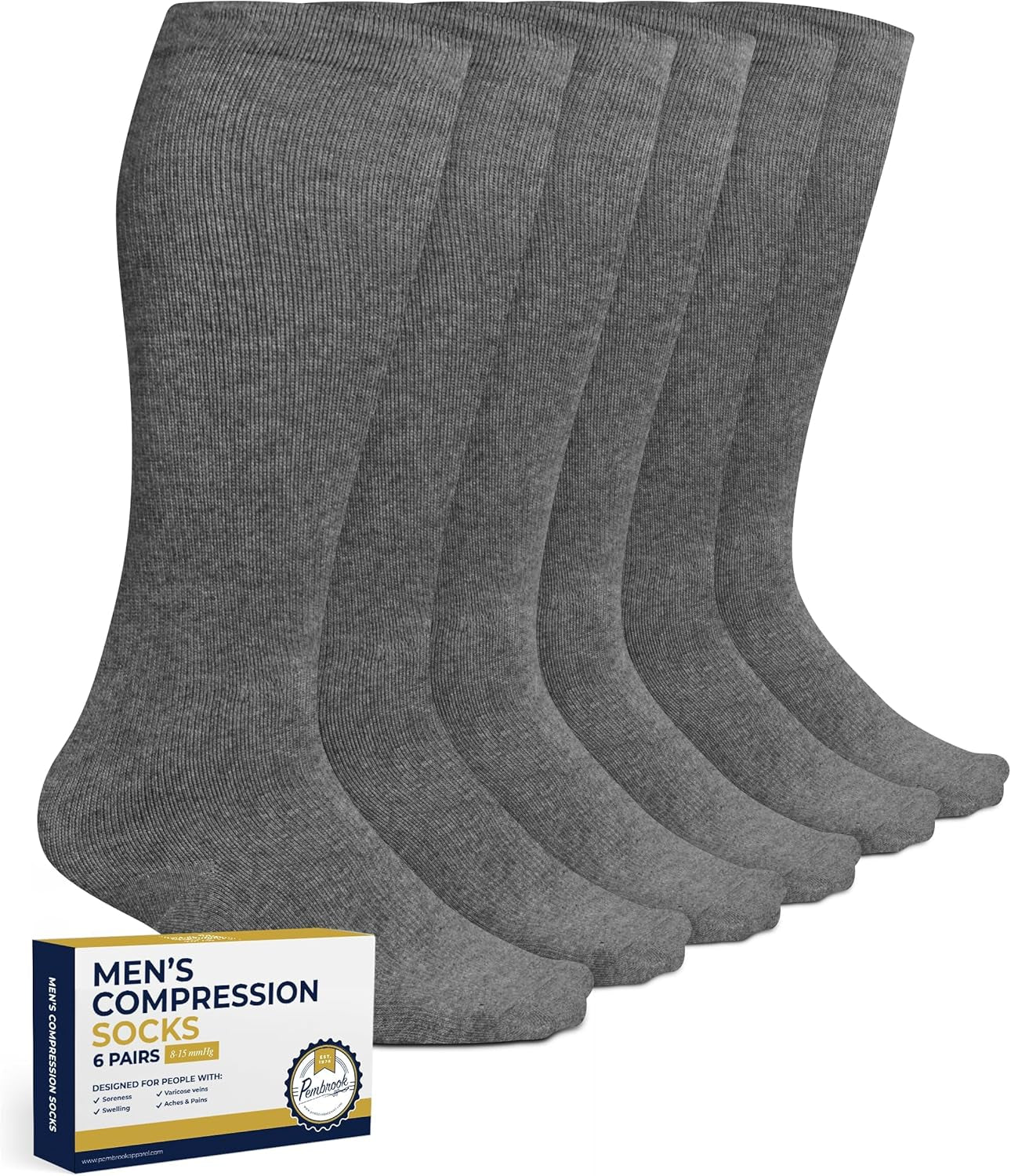 Light Compression Socks for Men - 6 Pairs | 8-15 Mmhg Graduated Compression Socks for Men 9-12 | Support Socks