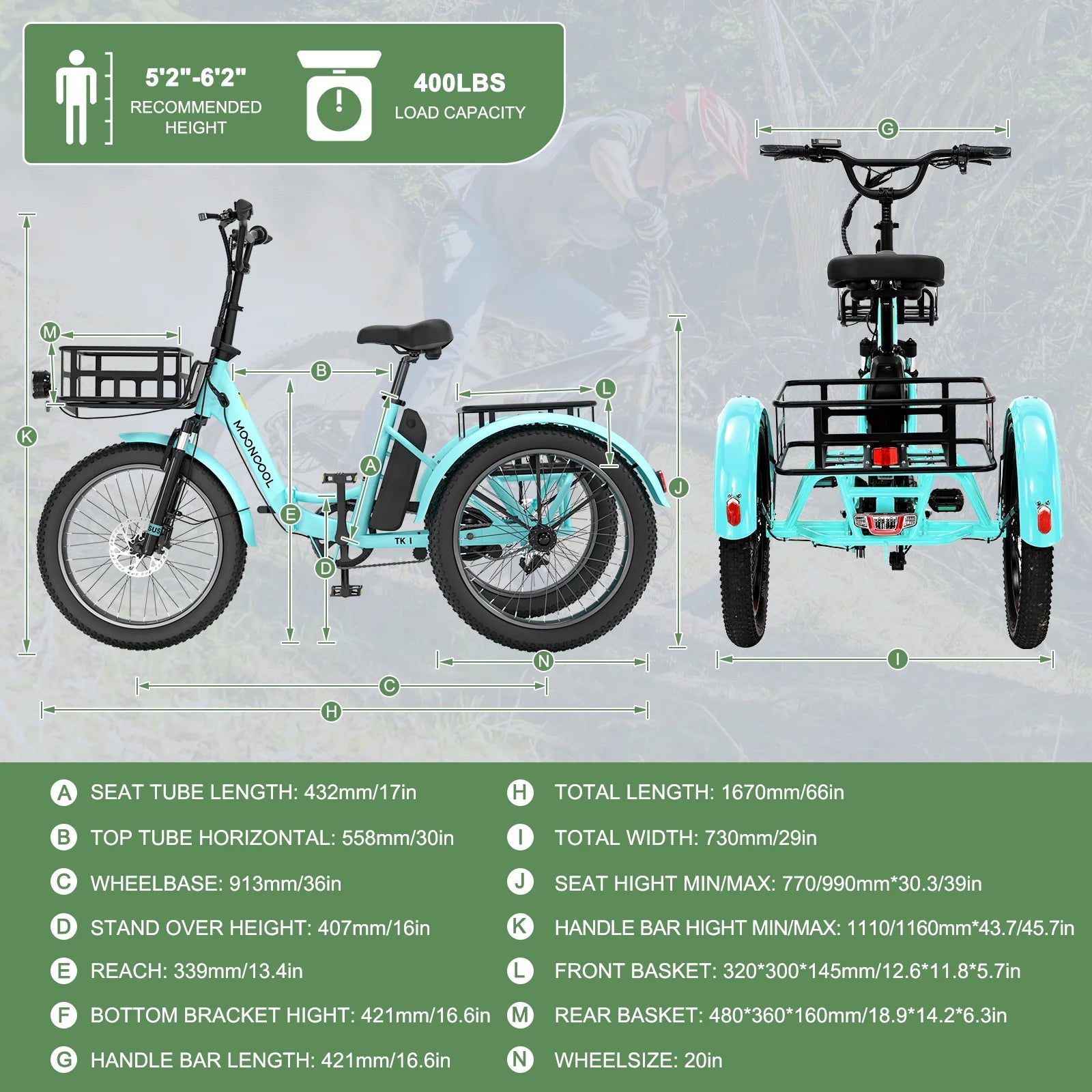 ABORON 3.0 Fat Tire Electric Trike for Senior Foldable E-Bike, 500W Motorized Tricycle Adult 20" Folding 3 Wheel Electric Commute Bike Trike W/48V Battery and Storage Baskets, UL2849