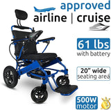 Folding Ultra Lightweight Electric Power Wheelchair, Air Travel Allowed, Heavy Duty, Mobility Motorized, Portable Power Wheelchair (20" Seat Width) (Blue)