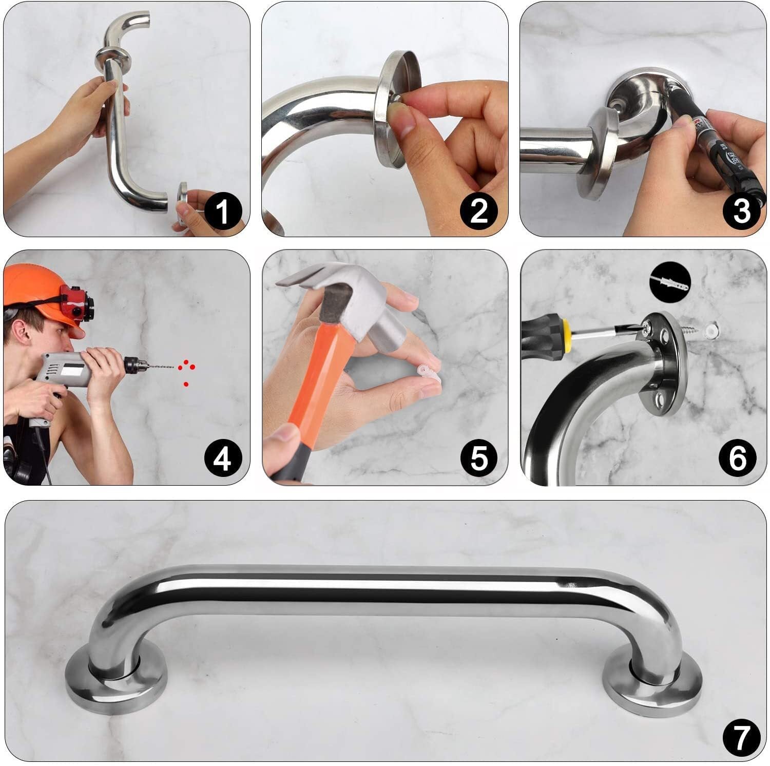 Shower Grab Bar 2 Pack,Stainless Steel Bathroom Grab Bar Shower Bath Handle G...