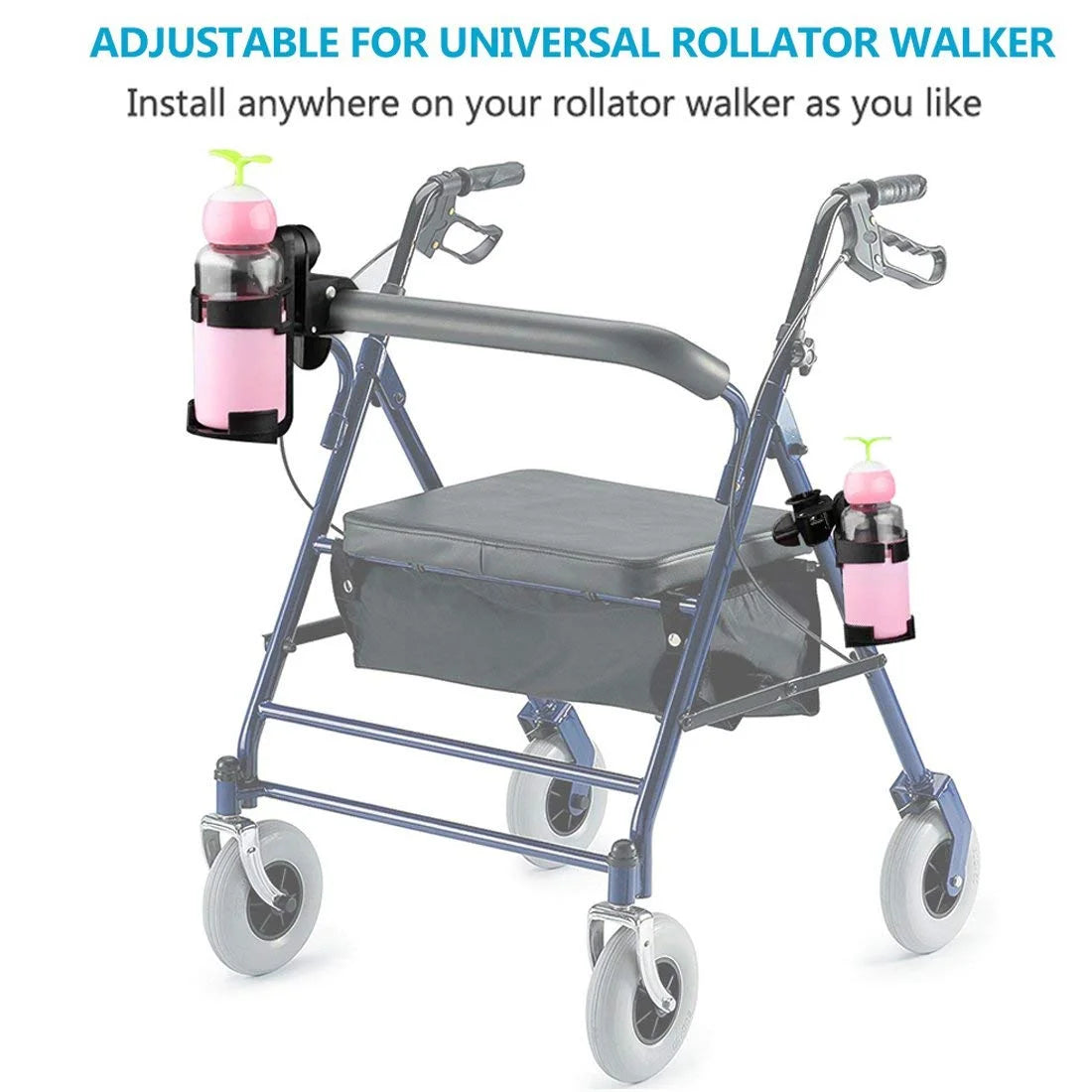 Rollator Cup Holder, Adjustable Universal Size Heavy Duty 360 Degree for Drive Medline Wheelchair Walker Bike