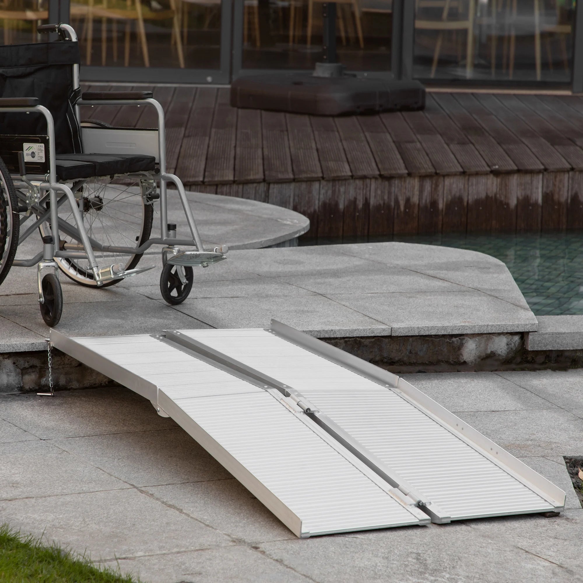 Portable Textured Aluminum Folding Wheelchair Threshold Ramp