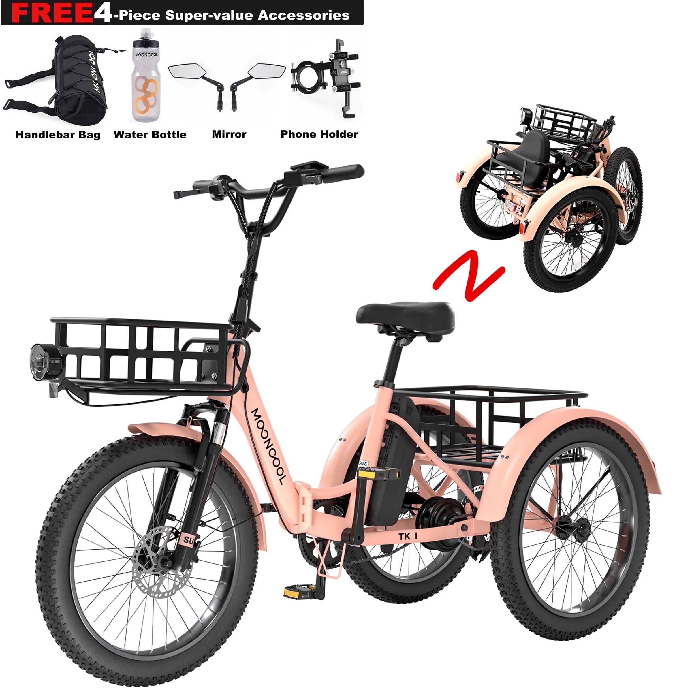 ABORON 3.0 Fat Tire Electric Trike for Senior Foldable E-Bike, 500W Motorized Tricycle Adult 20" Folding 3 Wheel Electric Commute Bike Trike W/48V Battery and Storage Baskets, UL2849