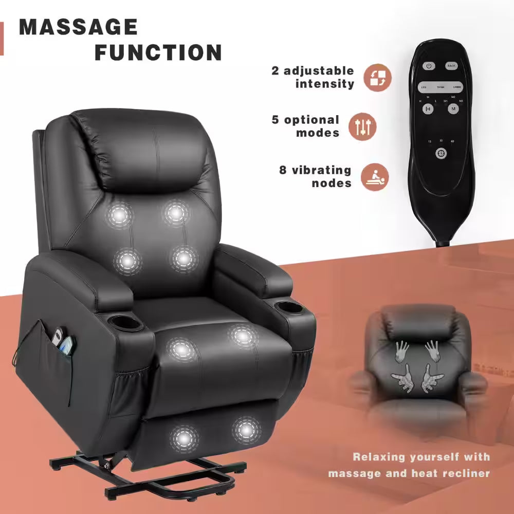 Black Leather Standard (No Motion) Recliner with Power Lift