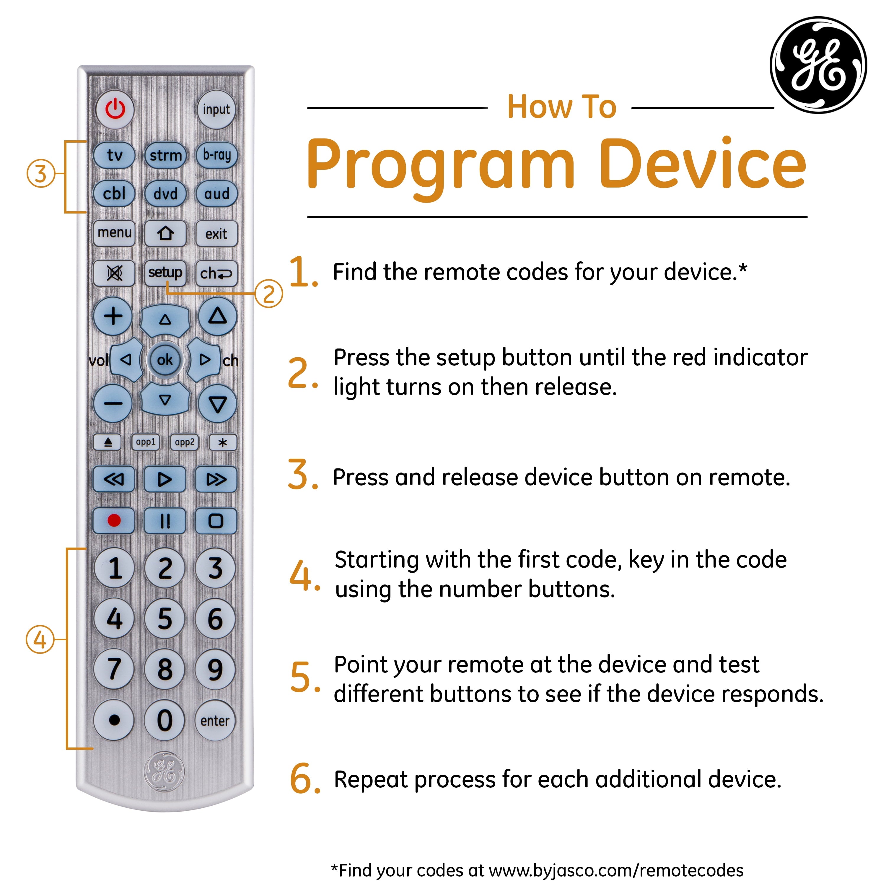 6-Device Backlit Big Button Universal TV Remote Control in Silver, 33712