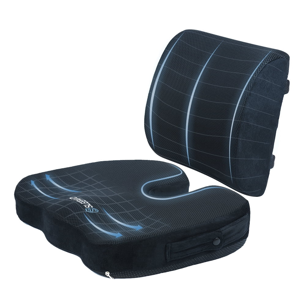 Memory Foam Seat Cushion for Office Chair-Orthopedic Back and Butt Pillow for Sciatica Tailbone Coccyx Hip Pain Relief for Sitting, Gaming, Desk, Car, Airplane-Padded Lumbar Support Pillow