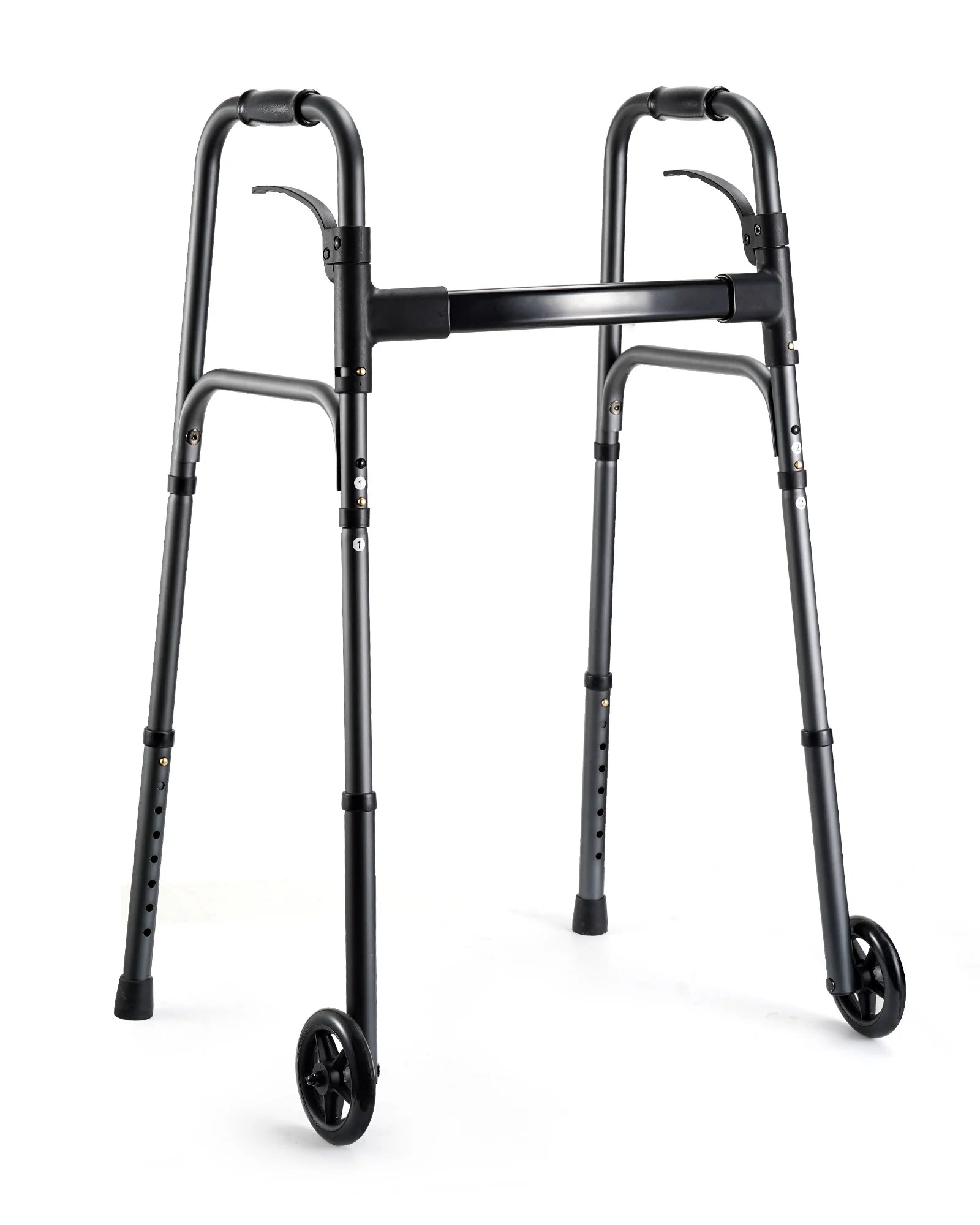 Compact Folding Walker for Seniors & Adults, Deluxe Lightweight Mobility Aids Walker with 5" Wheels and Trigger Release up to 300 Lbs, Aluminium
