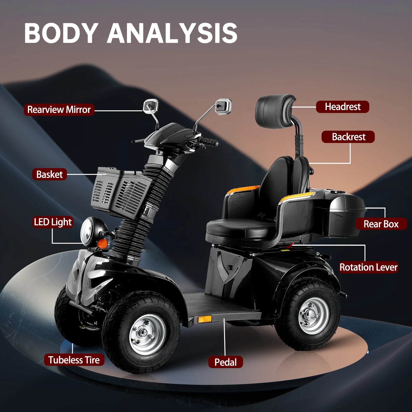 1000W Heavy Duty 4 Wheel Mobility Scooters 500Lbs Weight Capacity, Powered Mobility Scooters for Seniors & Adult, 3 Speed Contro