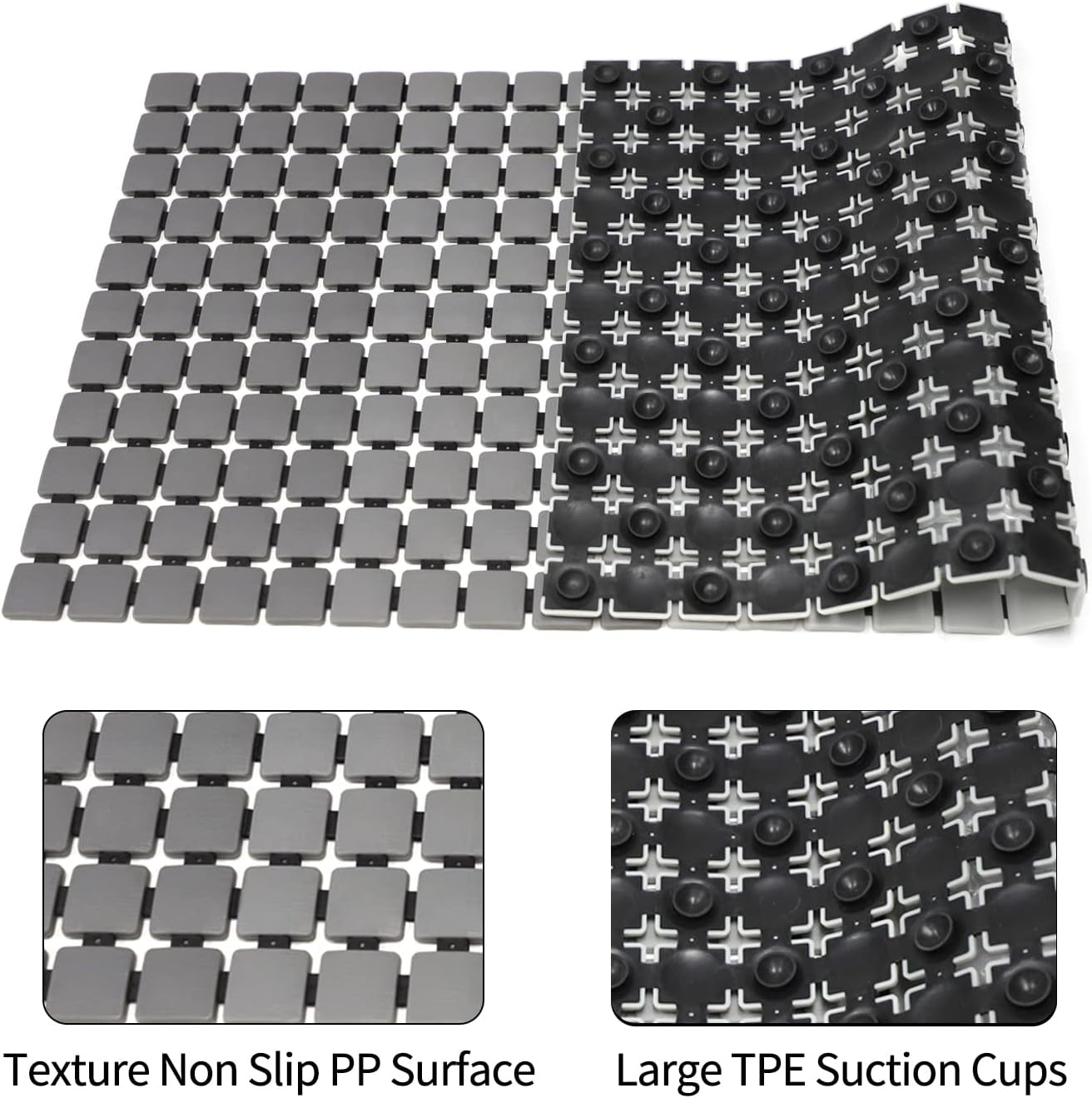 Shower Mat Non Slip Bathtub Mats Bath Mat for Shower Tub with Suction Cups and Drain Holes, Anti-Slip Washable Bathroom Floor Shower Stall Mats, 33.4 X 15.7 Inch (Gradient Grey)