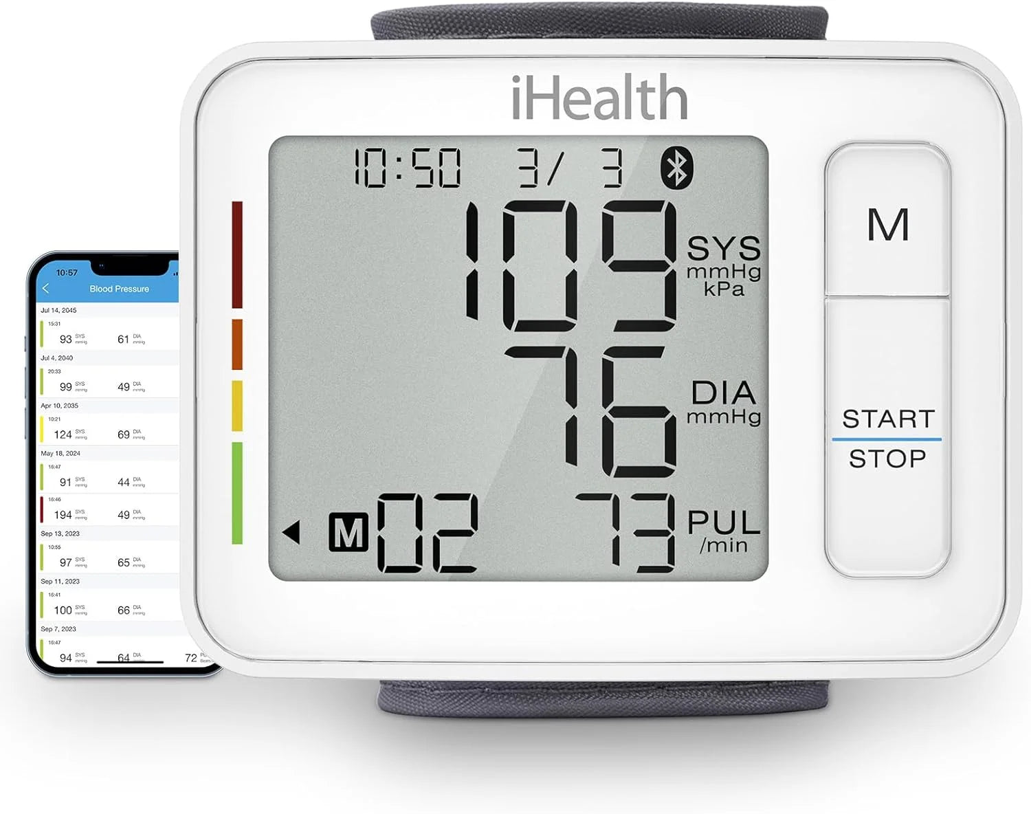 Push Wrist Blood Pressure Monitor, Digital Bluetooth Blood Pressure Machine with Large Display and Portable Carrying Case for at Home and Travel Use