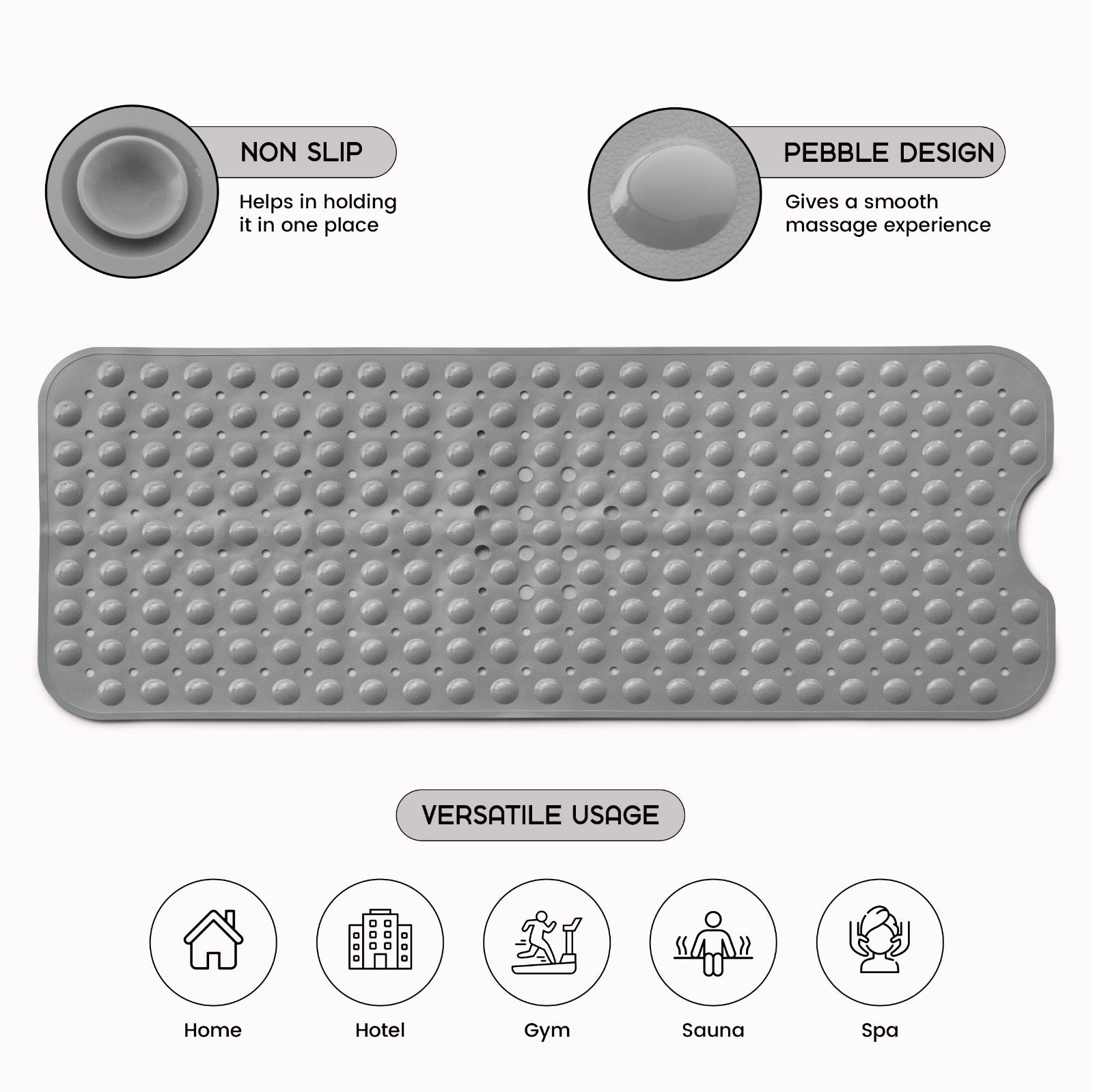 Non-Slip Bath Tub Mat (40 X 16)Inch Extra Long Antibacterial Bathroom Shower Mat