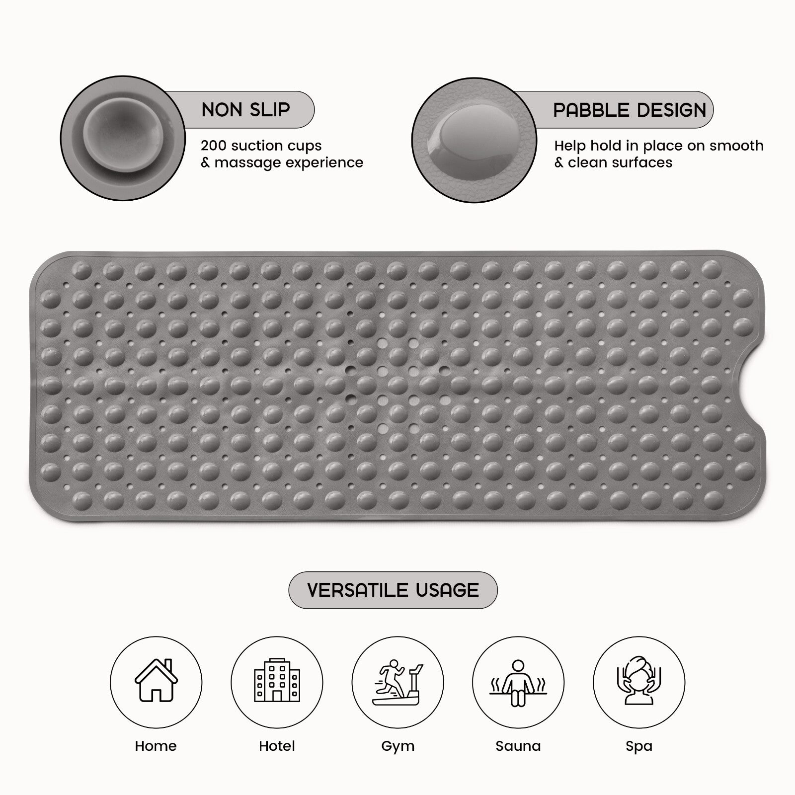 Non-Slip Bath Tub Mat (40 X 16)Inch Extra Long Antibacterial Bathroom Shower Mat