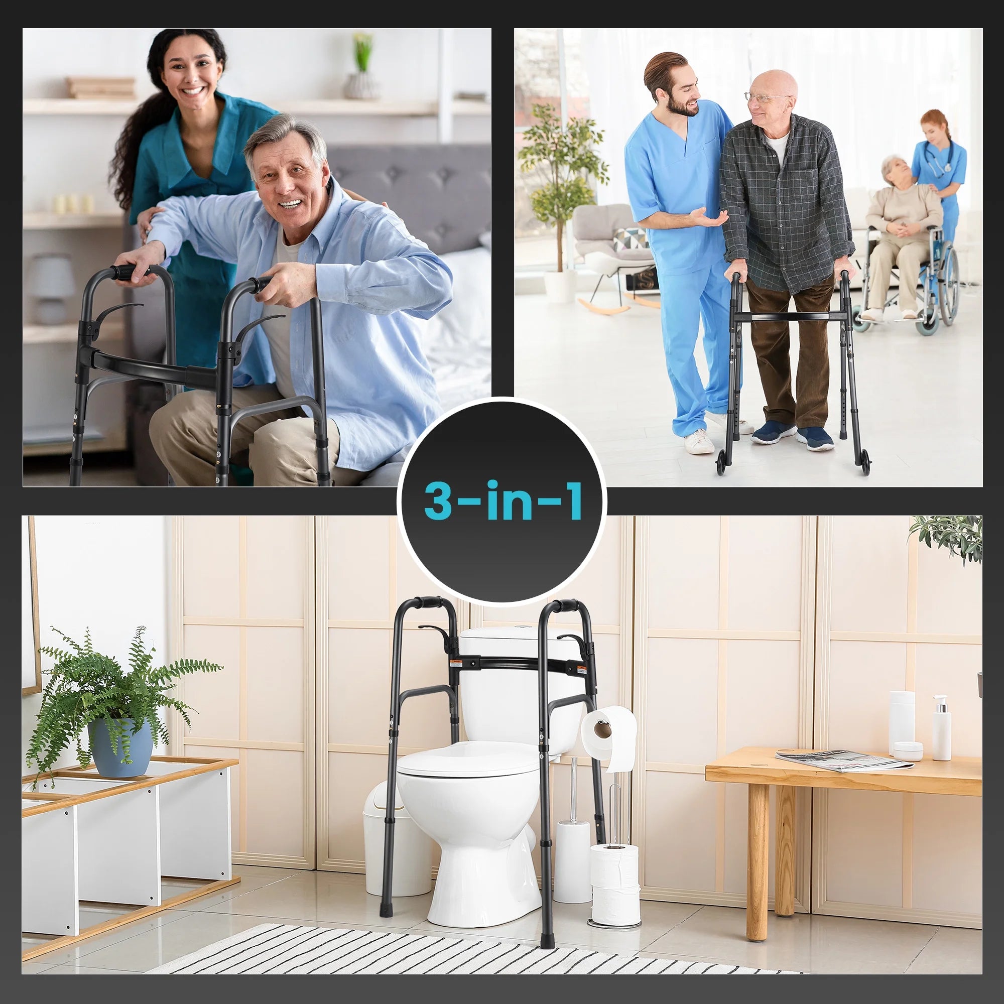 Compact Folding Walker for Seniors & Adults, Deluxe Lightweight Mobility Aids Walker with 5" Wheels and Trigger Release up to 300 Lbs, Aluminium