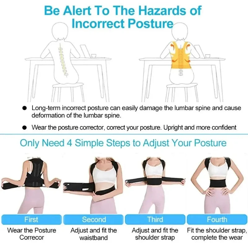 Adjustable Back Posture Corrector with Breathable Shoulder Straps and Waist Belt for Boys and Girls to Relieve Back Strain