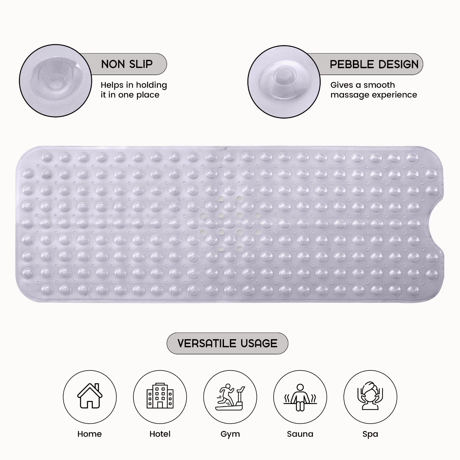 Non-Slip Bath Tub Mat (40 X 16)Inch Extra Long Antibacterial Bathroom Shower Mat