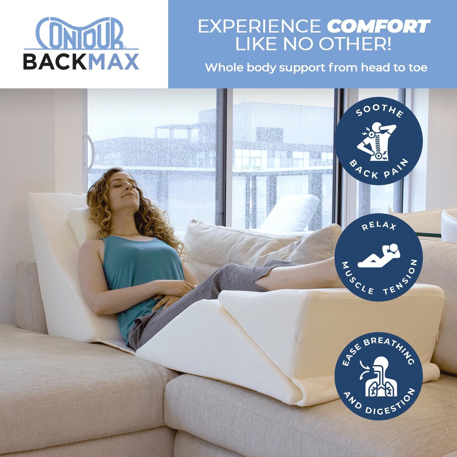 Backmax Foam Bed Wedge Sleep Support System | Sleeping Pillow Wedge and Leg Elevation Pillows | Mattress Wedge for Acid Reflux | Backrest Wedge Pillows for after Surgery (28-Inch Backmax Only)