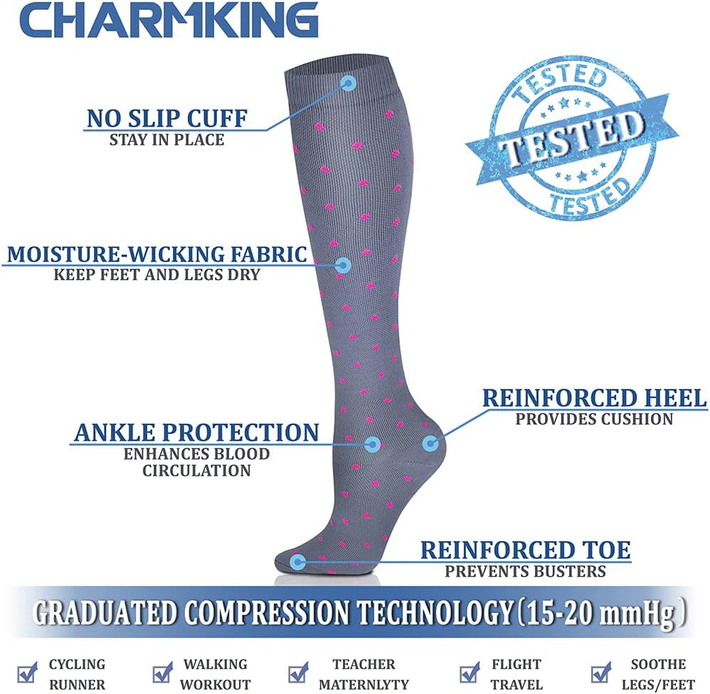 6 Pairs-Compression Socks for Women & Men Circulation Best Support for Nurses, Running, Athletic,Flight Travel