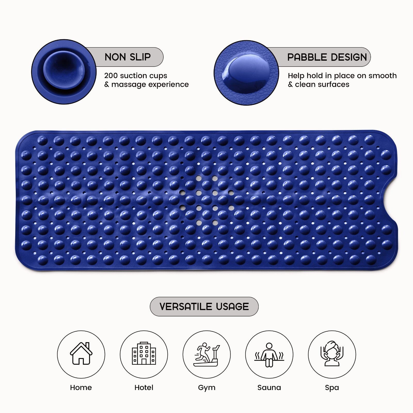 Non-Slip Bath Tub Mat (40 X 16)Inch Extra Long Antibacterial Bathroom Shower Mat