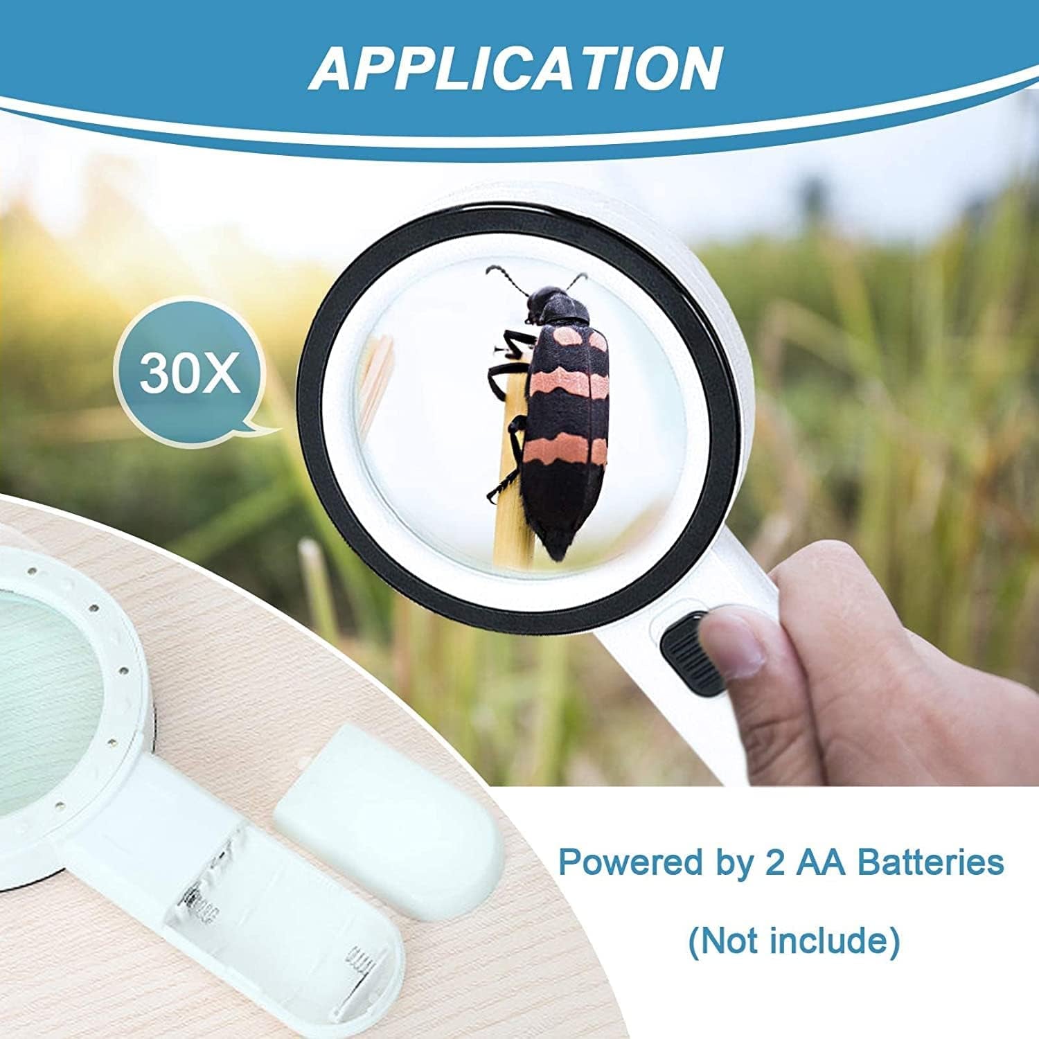 Magnifying Glass with 12 LED Lights, 30X Double Glass Lens Handheld Illuminated