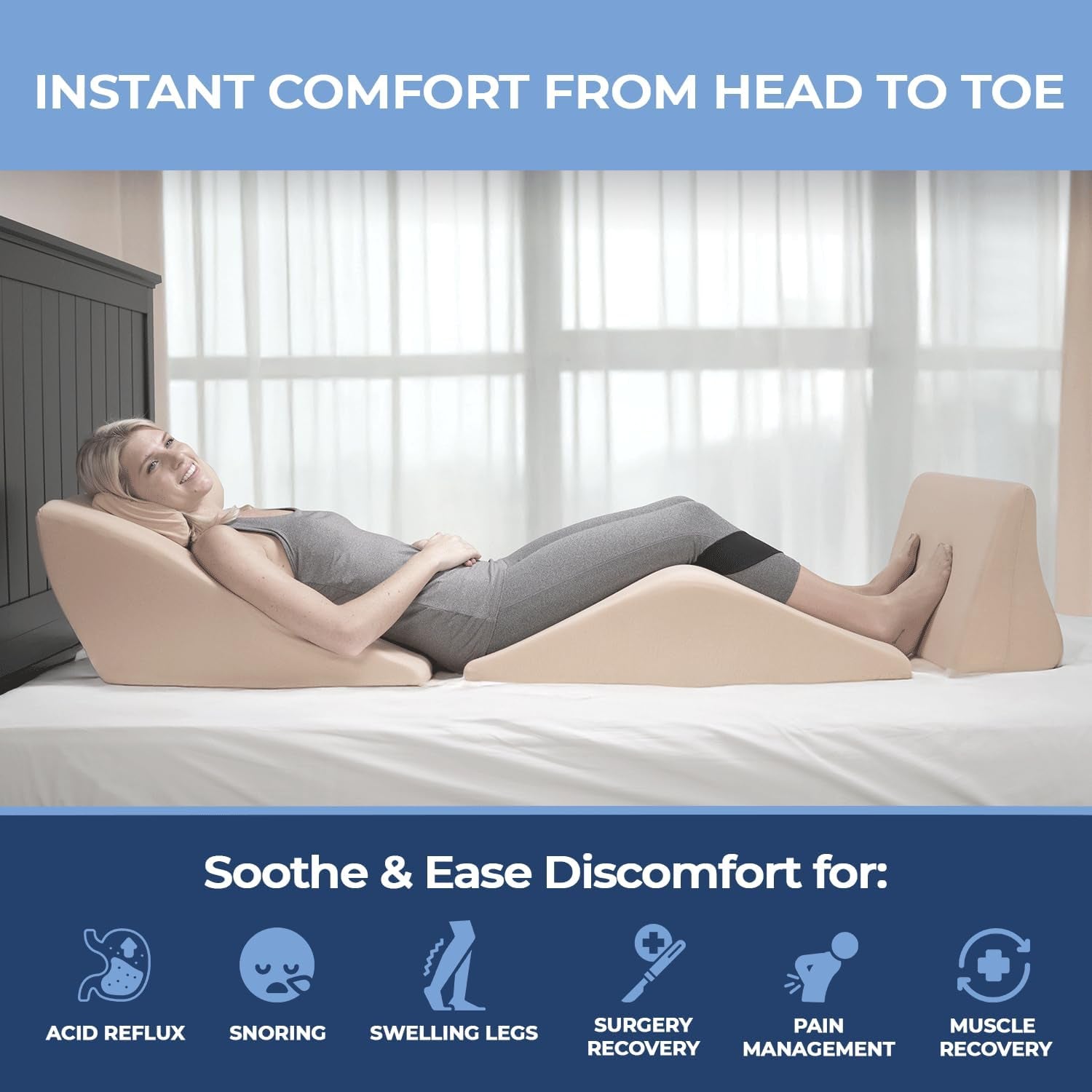 Backmax Foam Bed Wedge Sleep Support System | Sleeping Pillow Wedge and Leg Elevation Pillows | Mattress Wedge for Acid Reflux | Backrest Wedge Pillows for after Surgery (28-Inch Backmax Only)