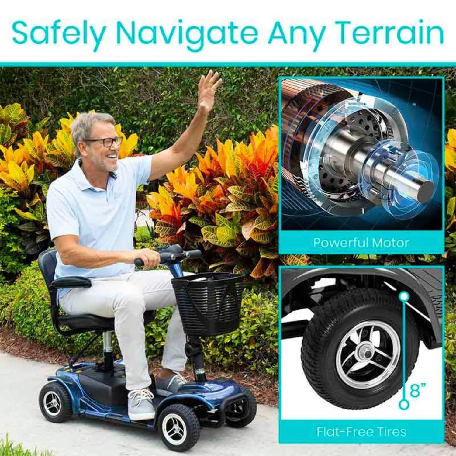 4 Wheel Battery Powered Mobility Scooter - Electric Transport Chair- Compact Heavy Duty Mobile for Travel, Adults, Elderly with Basket and Charger Included, Red