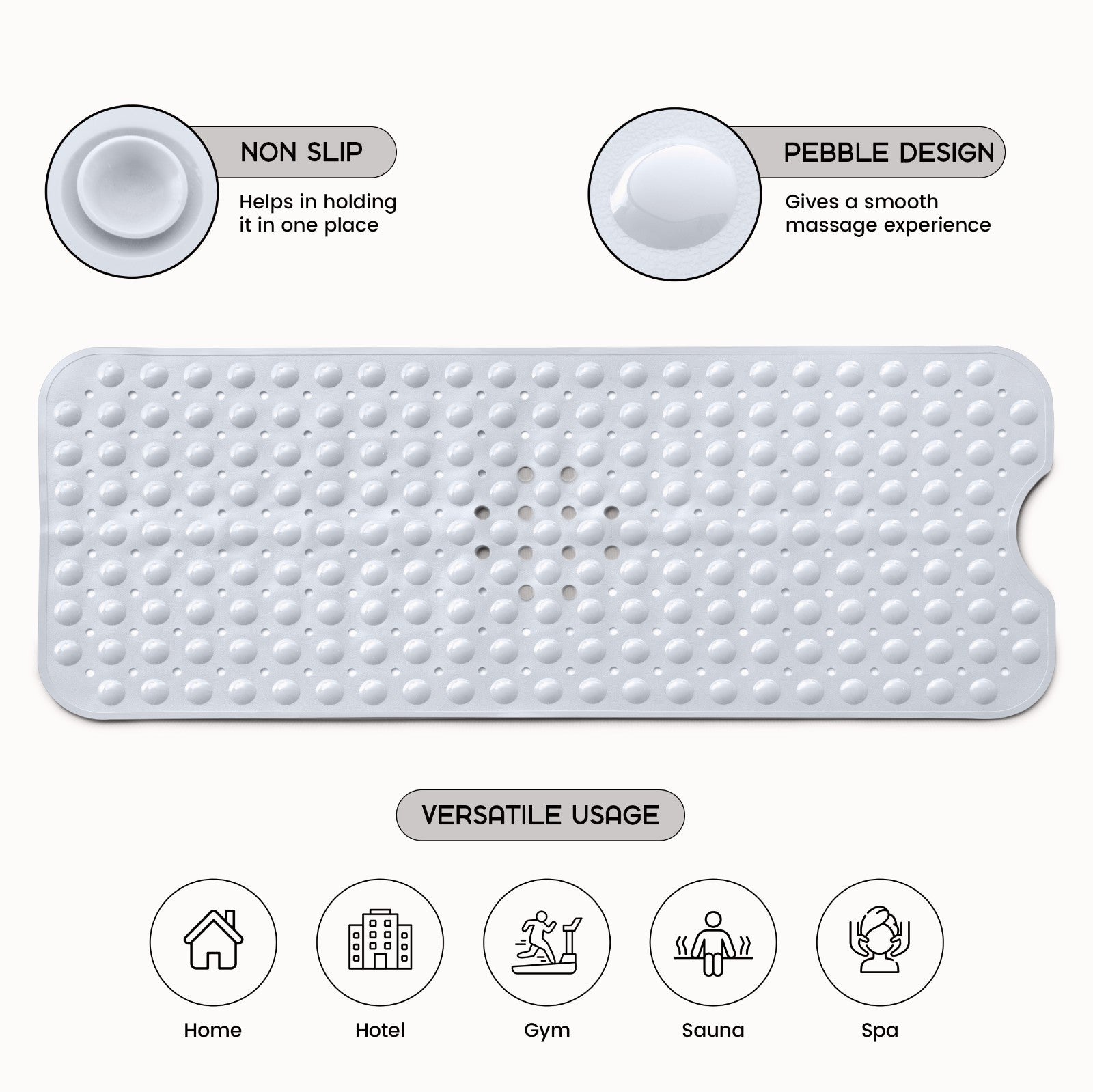 Non-Slip Bath Tub Mat (40 X 16)Inch Extra Long Antibacterial Bathroom Shower Mat