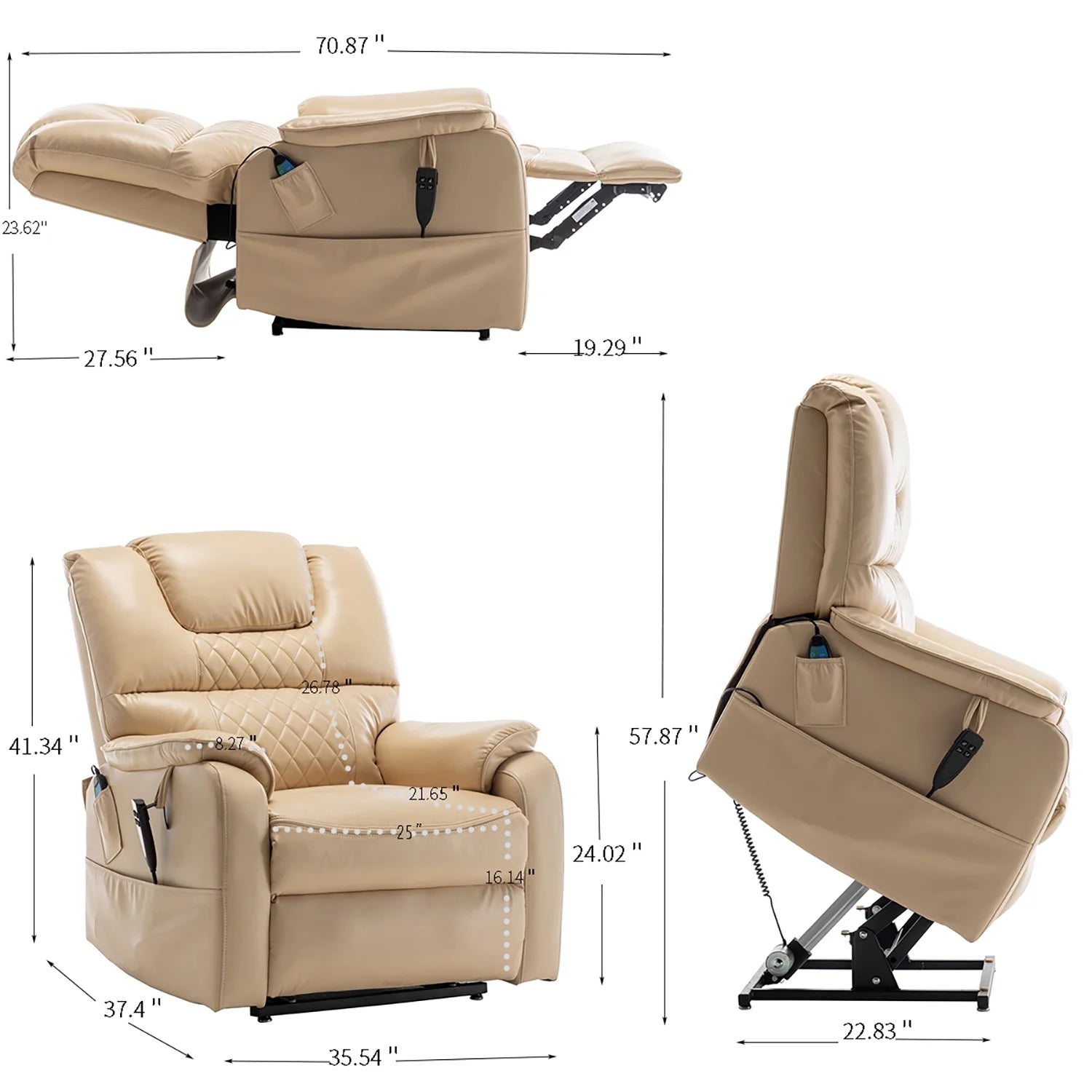 Oversized Power Lift Recliner Chair for Elderly, Large Lay Flat Dual Motor Single Sofa with Heat and Massage, PU Leather Recliner Chair for Living Room, 400LBS Weight Capacity, Beige Yellow