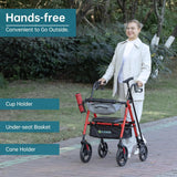 Rollator Walker with Seat, 10" Wheels, Adjustable Handles, Mobility Walker for Seniors Adult, Red