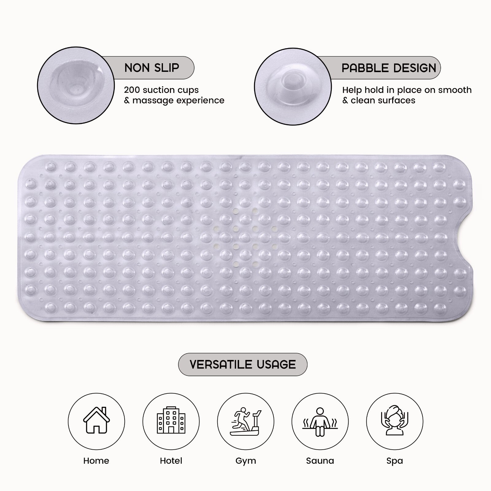 Non-Slip Bath Tub Mat (40 X 16)Inch Extra Long Antibacterial Bathroom Shower Mat