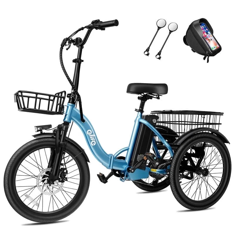 Qlife Electric Folding Tricycle for Adults, Peak 750W Brushless Motor Folding Trike Ebike 468Wh Removable Battery, Step-Thru 3 Wheel Electric Bicycle, up to 50 Miles UL2849 Orange