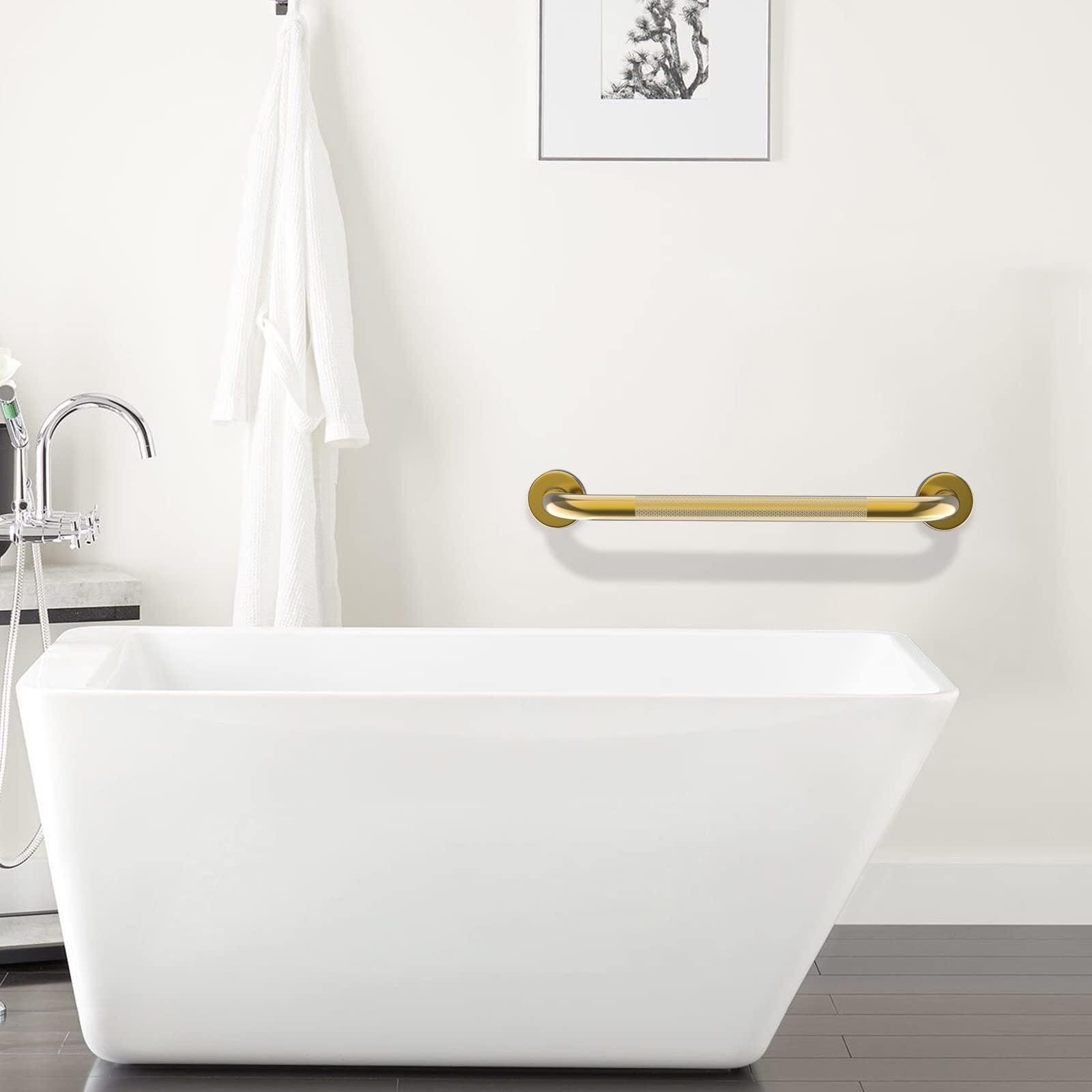 Gold Shower Grab Bar 24 Inch, Stainless Steel Anti-Slip Bathroom Grab Bar W/K...