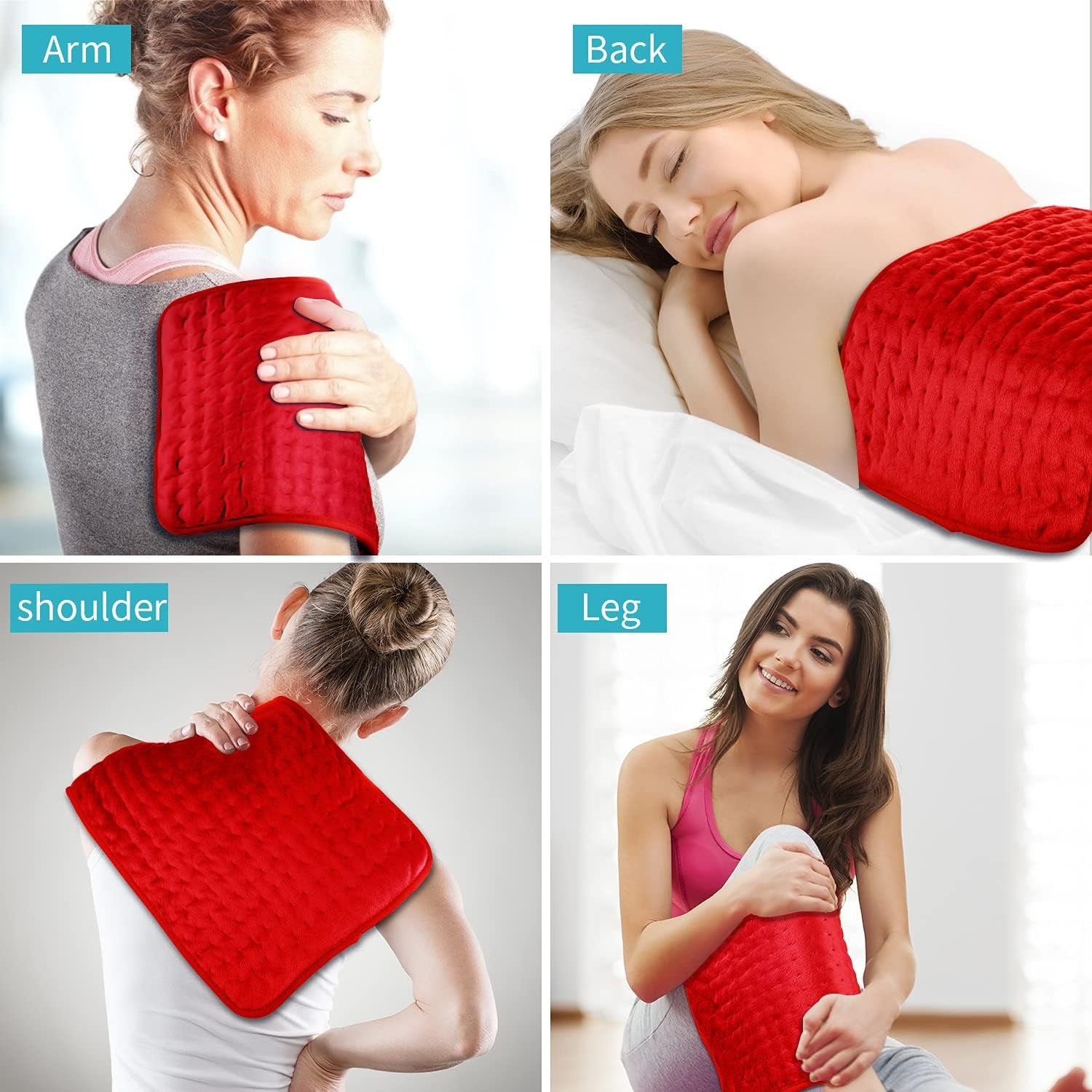 Heating Pad for Back Pain Relief and Cramp,Extra Large[12"X24"] Dry and Moist Therapy Fast Heating, Machine-Washable, Ultra-Soft Microplush, Auto Shut-Off, Heat Pad for Neck and Shoulders-Red