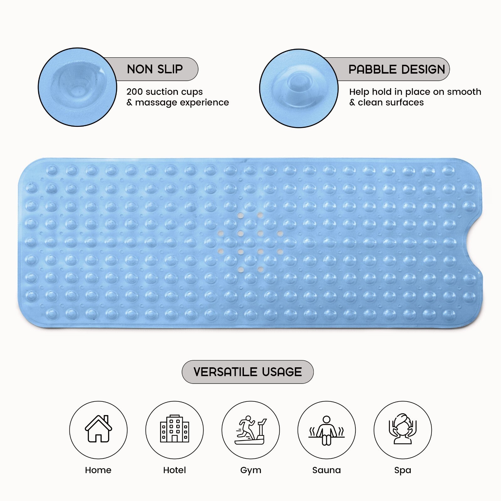 Non-Slip Bath Tub Mat (40 X 16)Inch Extra Long Antibacterial Bathroom Shower Mat