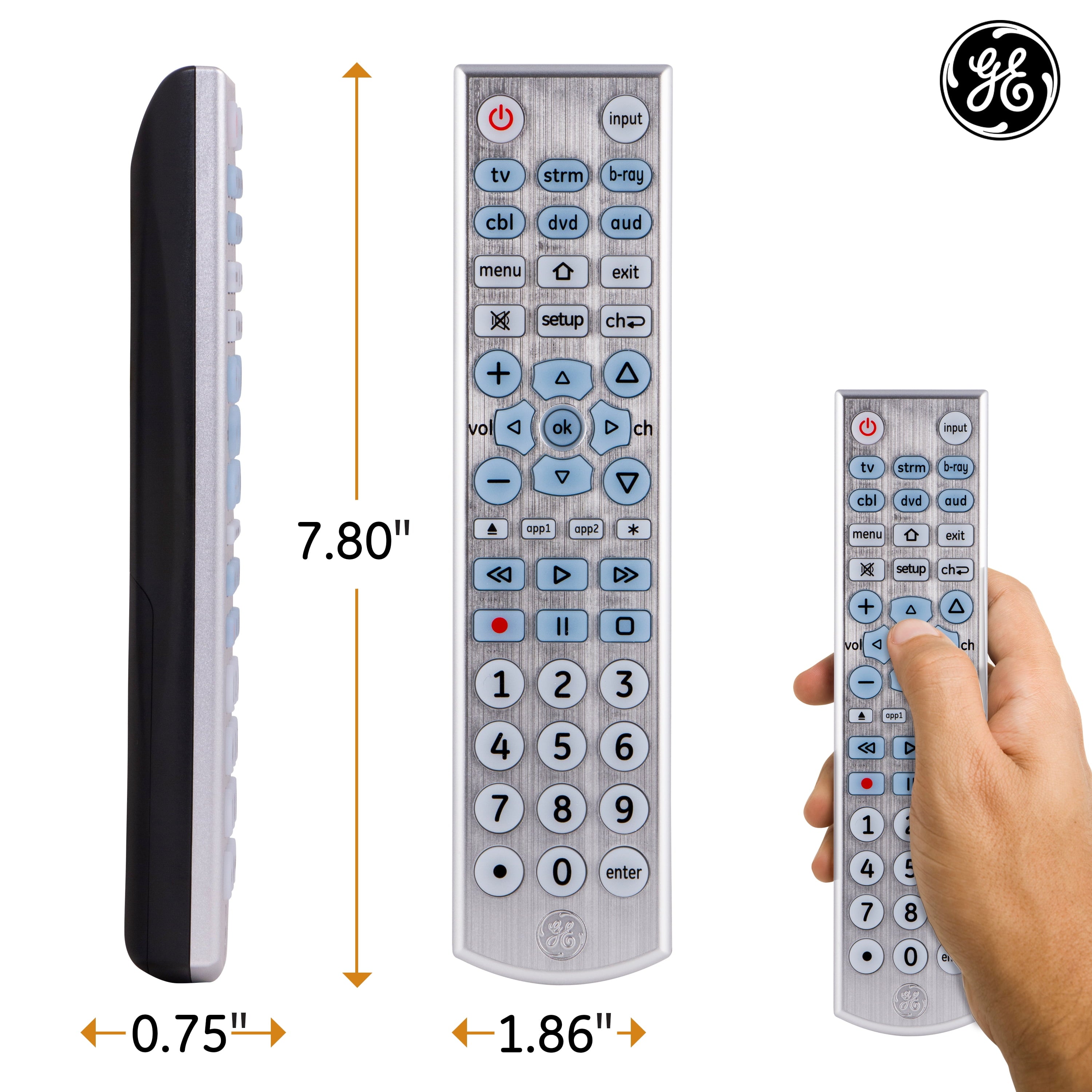 6-Device Backlit Big Button Universal TV Remote Control in Silver, 33712