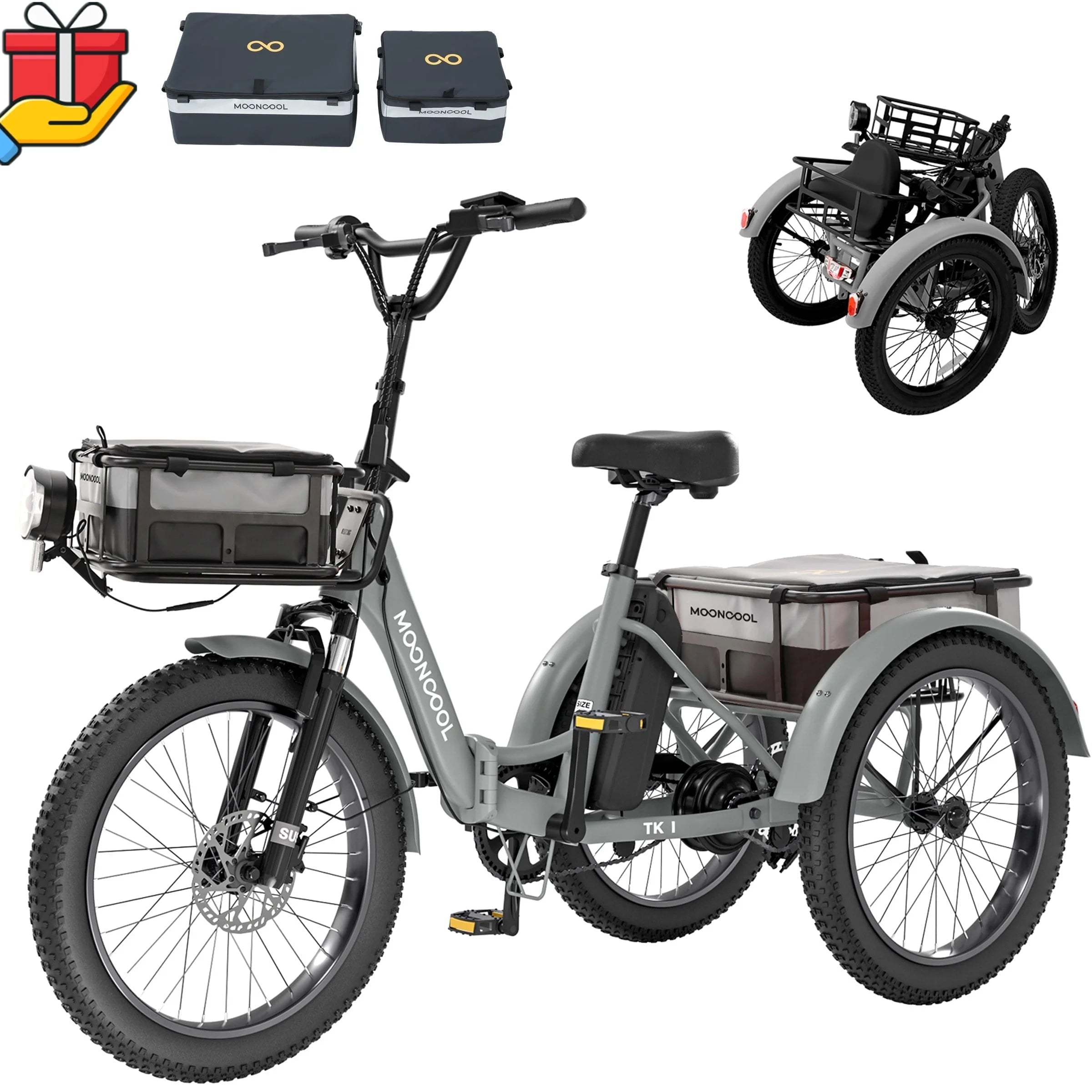 ABORON 3.0 Fat Tire Electric Trike for Senior Foldable E-Bike, 500W Motorized Tricycle Adult 20" Folding 3 Wheel Electric Commute Bike Trike W/48V Battery and Storage Baskets, UL2849